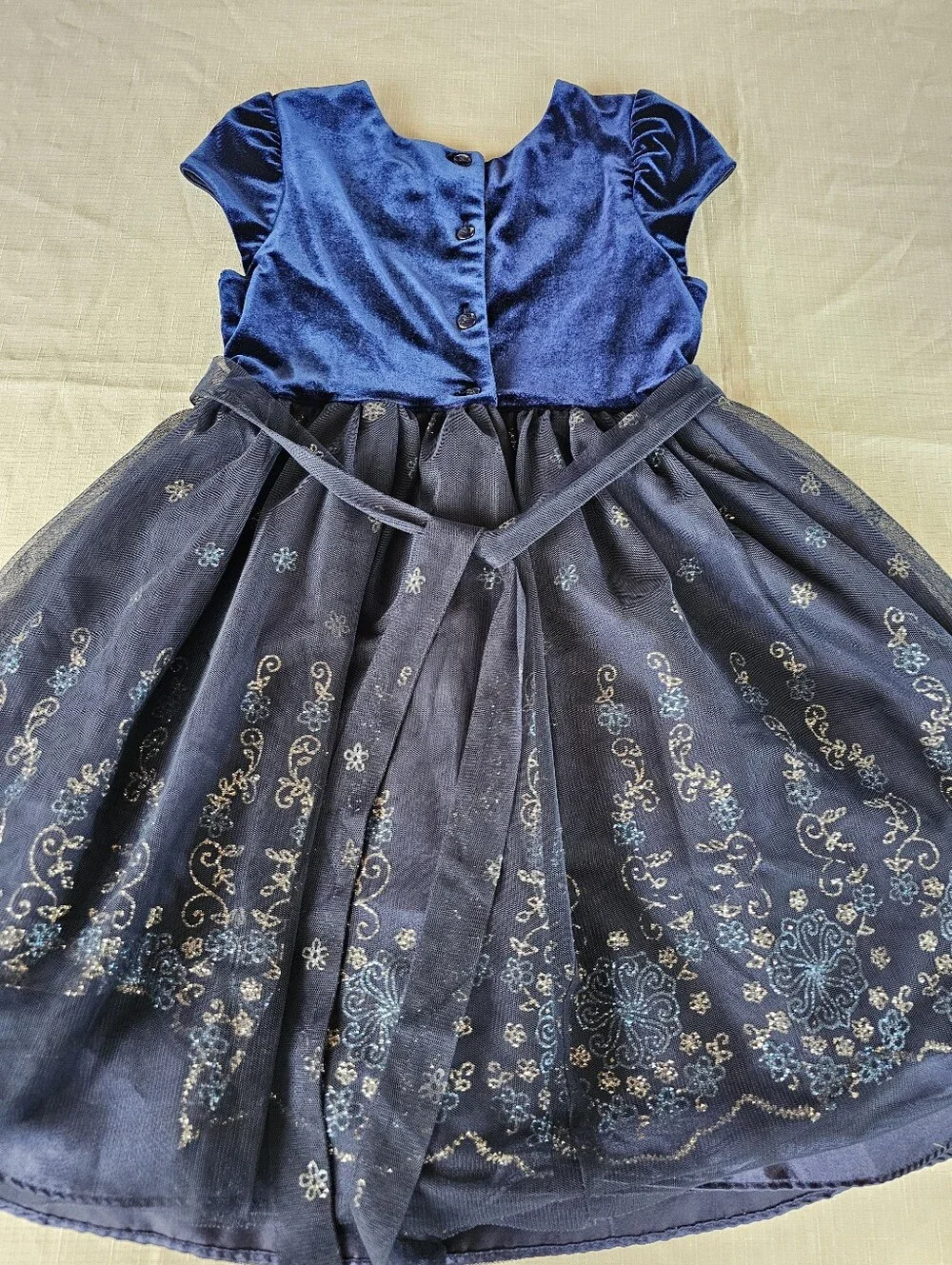 Jona Michelle Sapphire Blue Party Dress Girls Size 8 Ruffles Glitter & Flare EUC